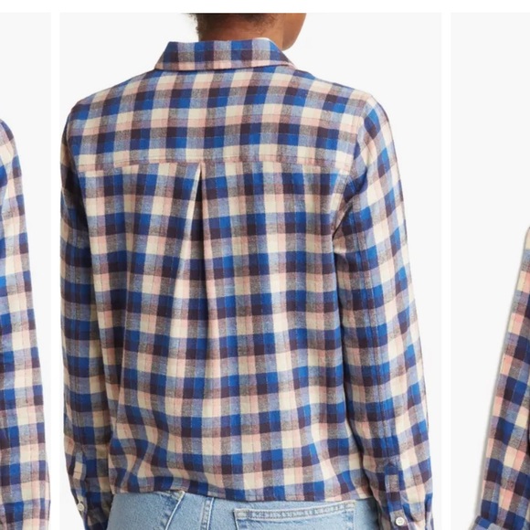 26.Madewell Plaid Flannel Tie-Front Shirt in Blue Shadow, Size Medium, NWOT - Picture 12 of 17